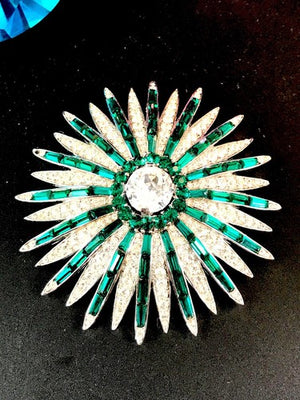 1966 Crown Trifari "Starflight" Emerald Rhinestone Fireworks Brooch
