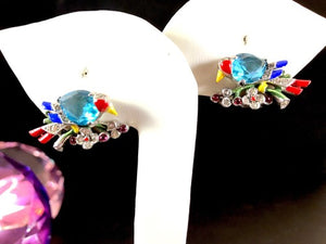 1942 Crown Trifari "Two Birds on a Branch" Rhodium Clip Earrings