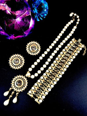 1957 Crown Trifari "Maharajah" Faux Pearl & Rhinestone Parure