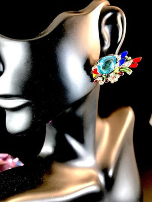 1942 Crown Trifari "Two Birds on a Branch" Rhodium Clip Earrings