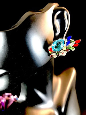 1942 Crown Trifari "Two Birds on a Branch" Rhodium Clip Earrings