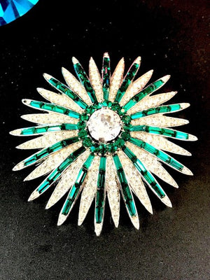 1966 Crown Trifari "Starflight" Emerald Rhinestone Fireworks Brooch