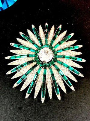 1966 Crown Trifari "Starflight" Emerald Rhinestone Fireworks Brooch