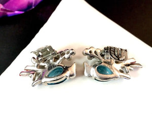 1942 Crown Trifari "Two Birds on a Branch" Rhodium Clip Earrings