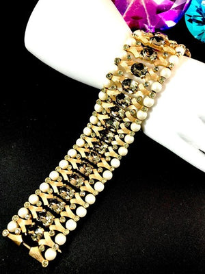 1957 Crown Trifari "Maharajah" Faux Pearl & Rhinestone Parure