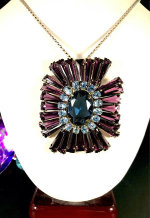 Schreiner Amethyst Keystone Ruffle Maltese Cross Brooch Pendant