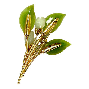 Gump's San Francisco 14K Gold & Carved Jade Flower Brooch