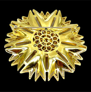 Crown Trifari Gold-Tone Fuchsia Pink Rhinestone Starburst Brooch