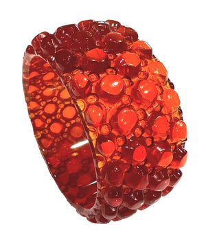 Carved Translucent Amber Red "Connomex" Bakelite Wide Bracelet