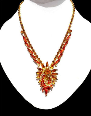 Juliana D&E Amber & Orange Navette Rhinestone Necklace, Bracelet & Drop Earrings
