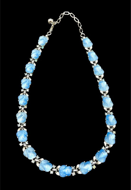 Crown Trifari Rhodium Sky Blue Acorn "Fruit Salad" Necklace