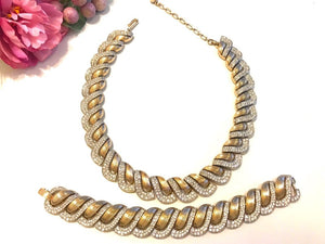 Crown Trifari Pavé Crystal Art Deco Collar Necklace & Bracelet Set