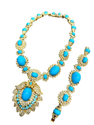 Kenneth Jay Lane "Maharani" Turquoise Cabochon Necklace & Bracelet Set