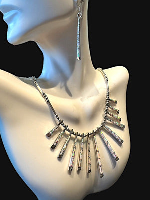 Andrew Dewa Sterling Reversible 13-Pendant Inlay Necklace with Two Pairs of Earrings