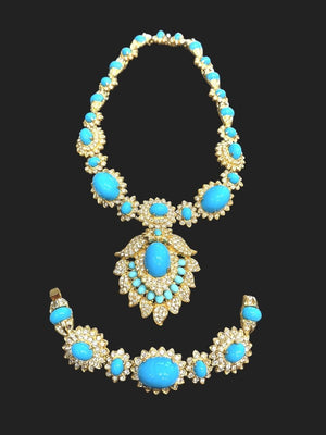 Kenneth Jay Lane "Maharani" Turquoise Cabochon Necklace & Bracelet Set