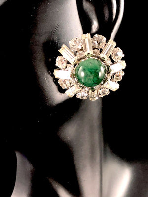 Christian Dior for Kramer Jade Gripoix Glass Cabochon Deco Necklace & Earrings