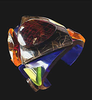 Jean Marie Poinot Paris Multicolor Layered Lucite Sculptural Cuff