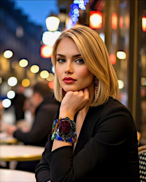 Jean Marie Poinot Paris Multicolor Layered Lucite Sculptural Cuff