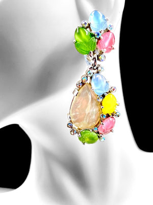 Crown Trifari Multicolor Acorn "Fruit Salad" & Mother of Pearl Drop Earrings, NWT