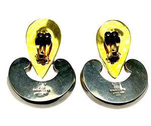 Patricia Von Musulin Vermeil Sterling "Etruscan" Door Knocker Clip Earrings