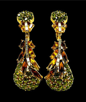 1960s Crown Trifari "Esplanade" Navette Rhinestone Floral Necklace & Earrings