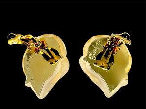 Patricia Von Musulin Frosted Lucite & 24K Gold Polka Dot Sculptural Clip Earrings