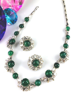 Christian Dior for Kramer Jade Gripoix Glass Cabochon Deco Necklace & Earrings