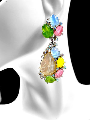 Crown Trifari Multicolor Acorn "Fruit Salad" & Mother of Pearl Drop Earrings, NWT