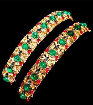 1960s Crown Trifari "Jewels of India" Cabochon & Pavé Link Bracelet