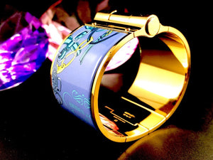 Hermès "Brides de Gala" XL Gold Plate Cuff, Pollen et Azure, New with Tags