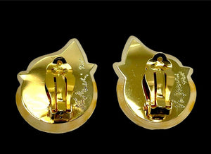 Patricia Von Musulin Frosted Lucite & 24K Gold Polka Dot Sculptural Clip Earrings