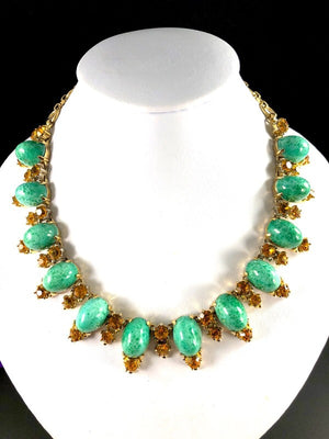 Schiaparelli Peking Glass Cabochon Necklace, Bracelet & Earrings Set