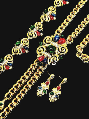 1960s Trifari "Jewels of India" Multicolor Cabochon Parure