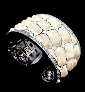 Belle Etoile "Coccodrillo" White Italian Enamel & Sterling Cuff Bracelet