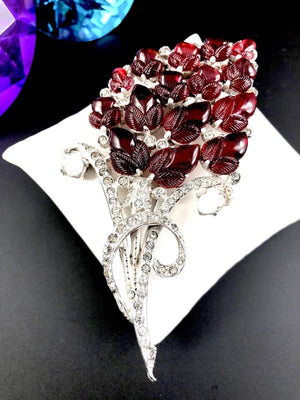 Reinad Ruby Red Acorn "Fruit Salad" Large Floral Art Nouveau Brooch