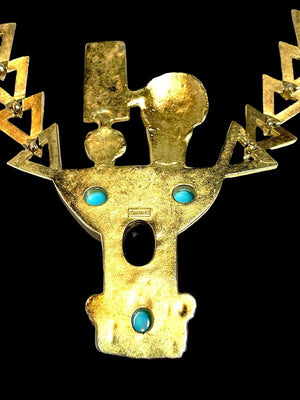 1970 Diane Love for Crown Trifari Sekhmet & Osiris Gold Plate Pendant Necklace