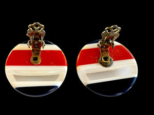 Lanvin Paris Red, White & Blue Striped Lucite Pendant & Earrings Set
