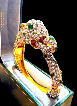 1960s Kenneth Jay Lane K.J.L. Pavé Rhinestone Panther Hinged Cuff