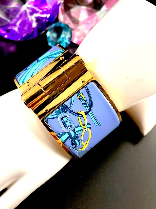 Hermès "Brides de Gala" XL Gold Plate Cuff, Pollen et Azure, New with Tags