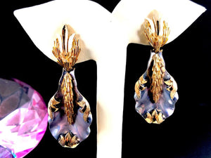 1966 Crown Trifari "Cocktail Hour" Mother of Pearl Seaweed Brooch & Earrings