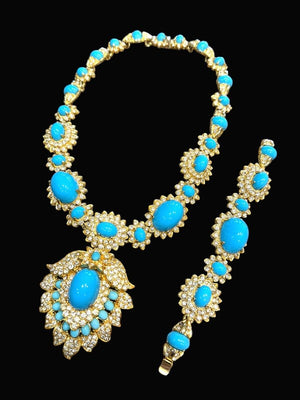 Kenneth Jay Lane "Maharani" Turquoise Cabochon Necklace & Bracelet Set