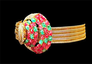 1960s Crown Trifari "Enchantress" Cabochon Slider Buckle Choker