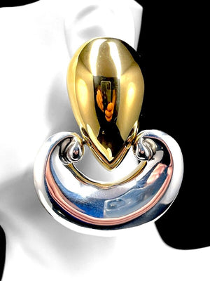 Patricia Von Musulin Vermeil Sterling "Etruscan" Door Knocker Clip Earrings