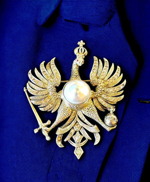 1940s Nettie Rosenstein Vermeil Sterling Imperial Russian Eagle Brooch