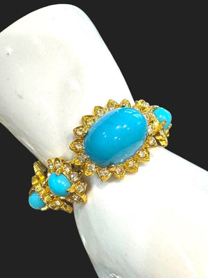 Kenneth Jay Lane "Maharani" Turquoise Cabochon Necklace & Bracelet Set