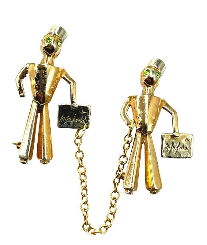 1930s Art Deco vermeil sterling chatelaine bellhop brooches
