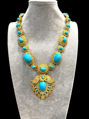 Kenneth Jay Lane "Maharani" Turquoise Cabochon Necklace & Bracelet Set