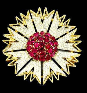 Crown Trifari Gold-Tone Fuchsia Pink Rhinestone Starburst Brooch