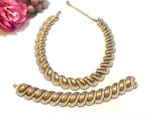 Crown Trifari Pavé Crystal Art Deco Collar Necklace & Bracelet Set
