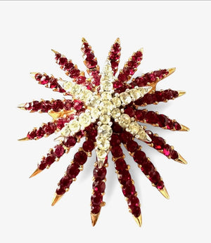 1966 Crown Trifari "Starflight" Fuchsia & Crystal Fireworks Brooch
